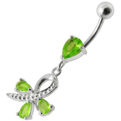 Silver  Pear Jeweled Dangling SS Belly Ring Body Jewelry - Monster Piercing