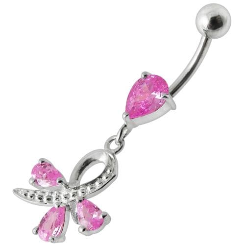 Silver  Pear Jeweled Dangling SS Belly Ring Body Jewelry - Monster Piercing