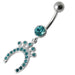 Silver Horseshoe Jeweled Dangling SS Bar Belly Ring - Monster Piercing