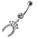 Silver Horseshoe Jeweled Dangling SS Bar Belly Ring - Monster Piercing