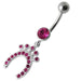 Silver Horseshoe Jeweled Dangling SS Bar Belly Ring - Monster Piercing