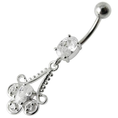 Fancy  Stone Jeweled Dangling  Bar Belly Ring - Monster Piercing