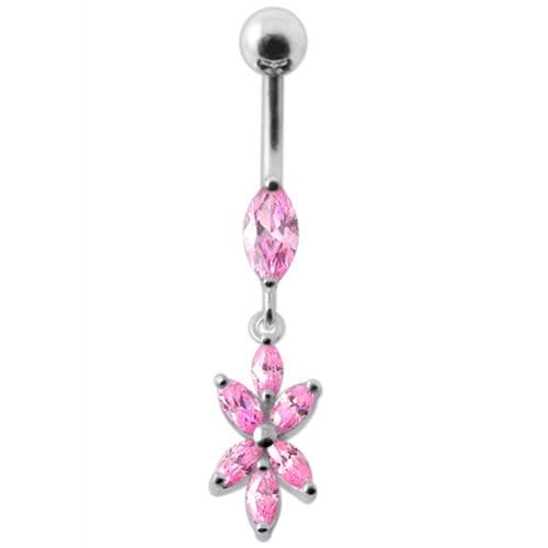 Fancy Flower Dangling Navel Ring Body Jewelry - Monster Piercing