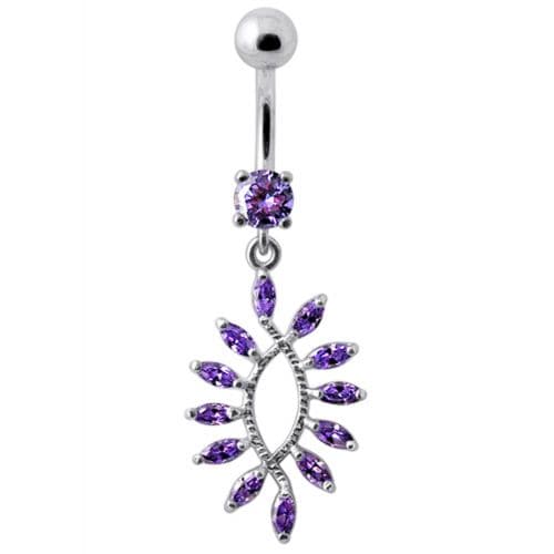 Silver Jewelled Dangling SS Curved Bar Belly Ring Body Jewelry - Monster Piercing