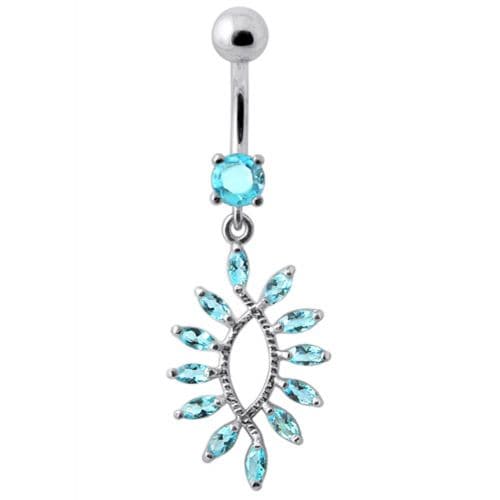 Silver Jewelled Dangling SS Curved Bar Belly Ring Body Jewelry - Monster Piercing