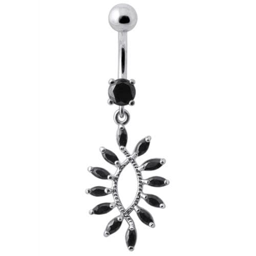 Silver Jewelled Dangling SS Curved Bar Belly Ring Body Jewelry - Monster Piercing