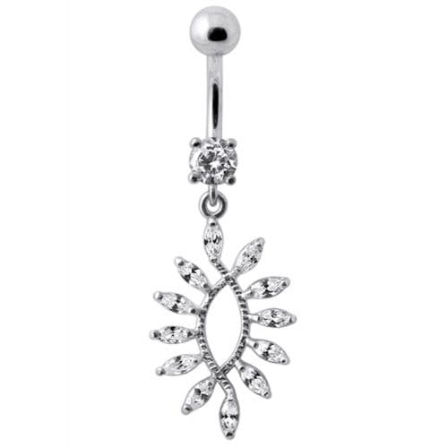 Silver Jewelled Dangling SS Curved Bar Belly Ring Body Jewelry - Monster Piercing