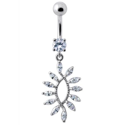 Silver Jewelled Dangling SS Curved Bar Belly Ring Body Jewelry - Monster Piercing