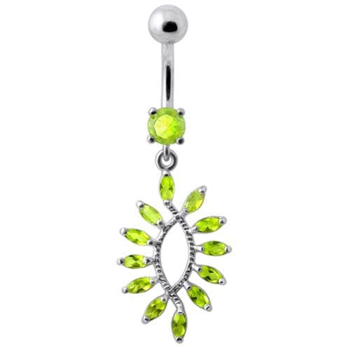 Silver Jewelled Dangling SS Curved Bar Belly Ring Body Jewelry - Monster Piercing