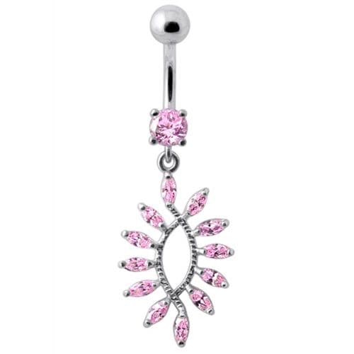 Silver Jewelled Dangling SS Curved Bar Belly Ring Body Jewelry - Monster Piercing