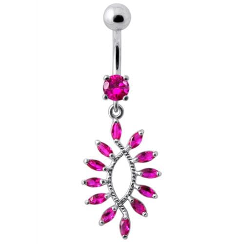 Silver Jewelled Dangling SS Curved Bar Belly Ring Body Jewelry - Monster Piercing