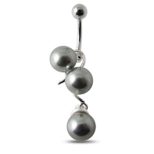 Silver With SS Bar Pearl Navel Ring - Monster Piercing