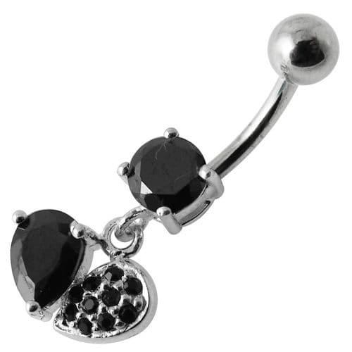 Fancy Design Jeweled Dangling SS Bar Belly Button Ring - Monster Piercing