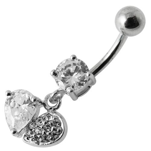 Fancy Design Jeweled Dangling SS Bar Belly Button Ring - Monster Piercing