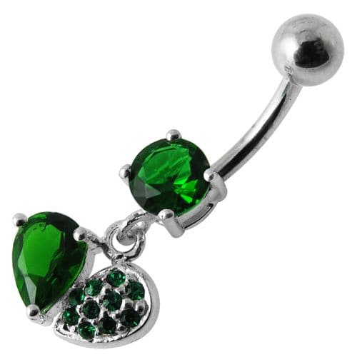 Fancy Design Jeweled Dangling SS Bar Belly Button Ring - Monster Piercing