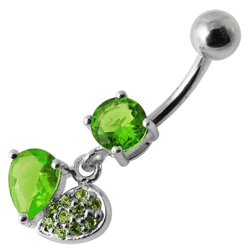 Fancy Design Jeweled Dangling SS Bar Belly Button Ring - Monster Piercing