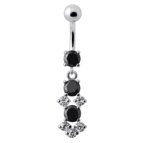 Fancy Jeweled Dangling SS Bar Belly Ring - Monster Piercing