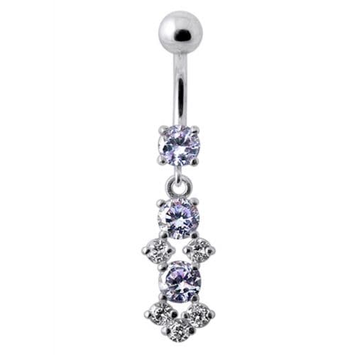 Fancy Jeweled Dangling SS Bar Belly Ring - Monster Piercing