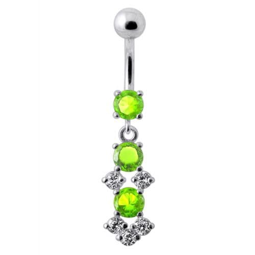 Fancy Jeweled Dangling SS Bar Belly Ring - Monster Piercing