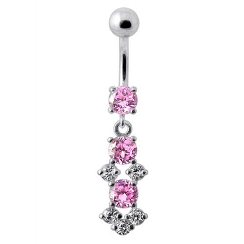 Fancy Jeweled Dangling SS Bar Belly Ring - Monster Piercing