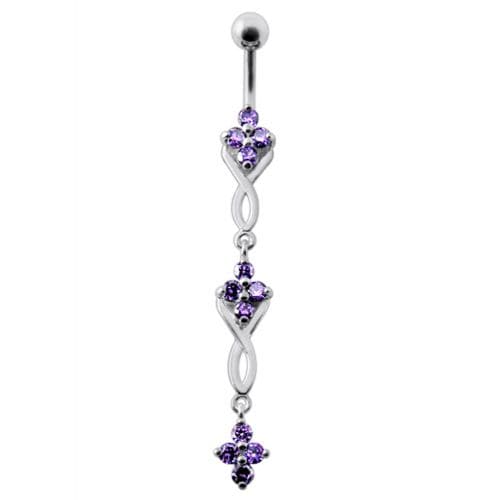 Fancy Jeweled Dangling SS Bar Navel Ring Body Jewelry - Monster Piercing