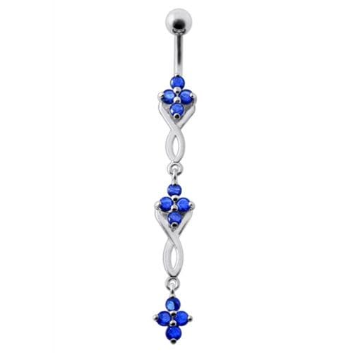 Fancy Jeweled Dangling SS Bar Navel Ring Body Jewelry - Monster Piercing