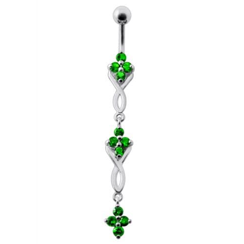 Fancy Jeweled Dangling SS Bar Navel Ring Body Jewelry - Monster Piercing