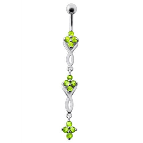 Fancy Jeweled Dangling SS Bar Navel Ring Body Jewelry - Monster Piercing