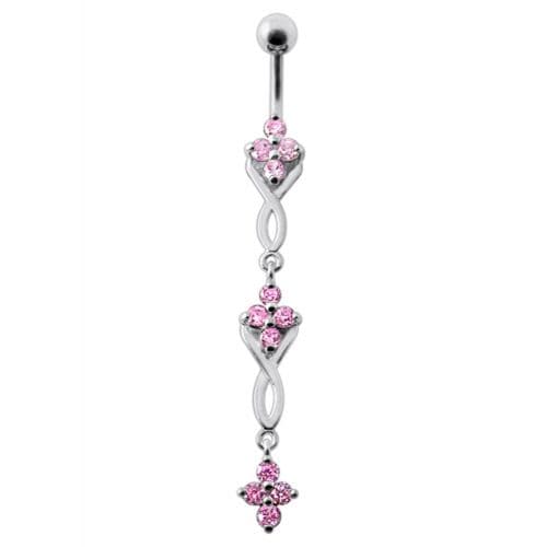 Fancy Jeweled Dangling SS Bar Navel Ring Body Jewelry - Monster Piercing