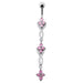 Fancy Jeweled Dangling SS Bar Navel Ring Body Jewelry - Monster Piercing