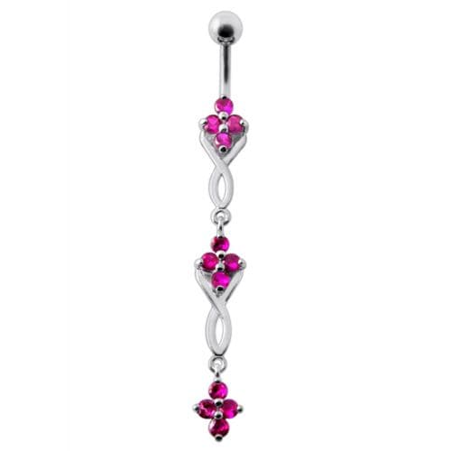 Fancy Jeweled Dangling SS Bar Navel Ring Body Jewelry - Monster Piercing