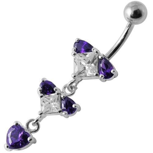 Silver Fancy Studded Jeweled Dangling Belly Ring - Monster Piercing