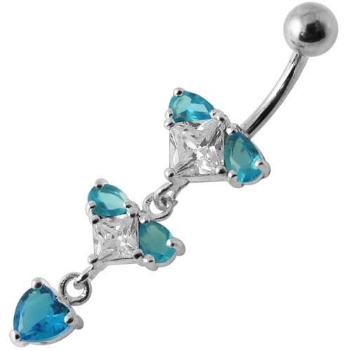 Silver Fancy Studded Jeweled Dangling Belly Ring - Monster Piercing