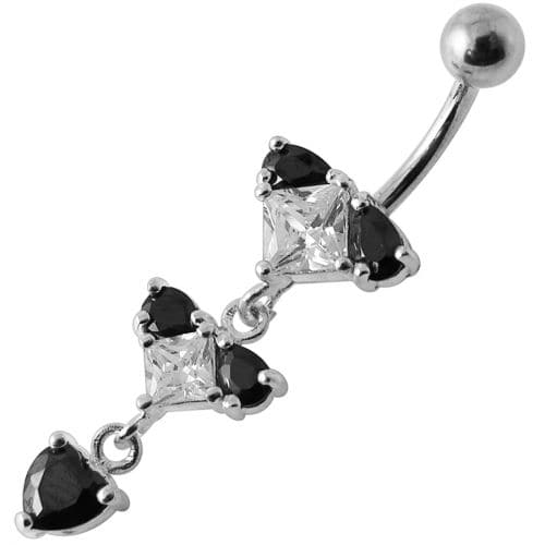 Silver Fancy Studded Jeweled Dangling Belly Ring - Monster Piercing