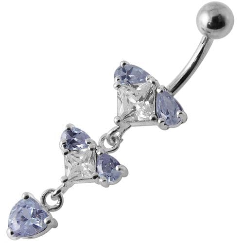 Silver Fancy Studded Jeweled Dangling Belly Ring - Monster Piercing