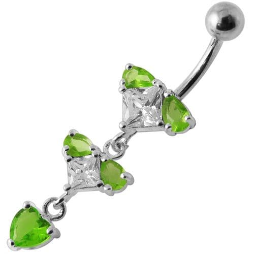 Silver Fancy Studded Jeweled Dangling Belly Ring - Monster Piercing