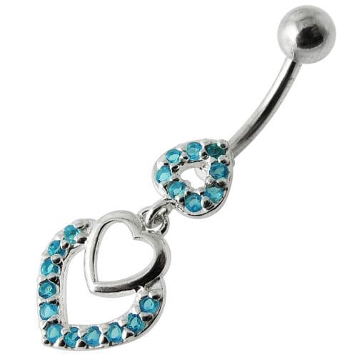 Fancy Jeweled Multi Heart Dangling Navel Ring - Monster Piercing