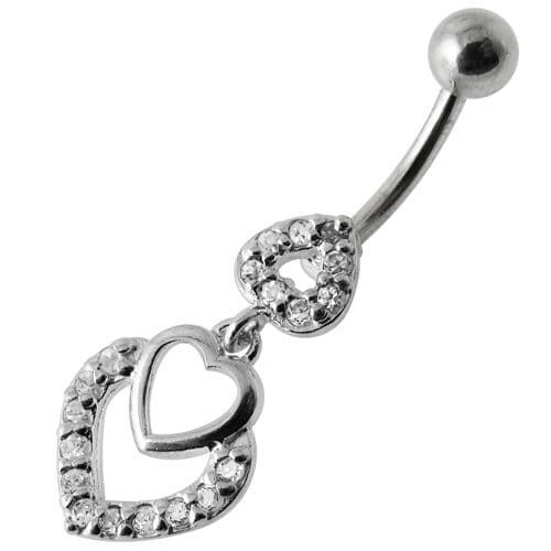 Fancy Jeweled Multi Heart Dangling Navel Ring - Monster Piercing