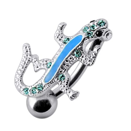 SS Fancy Jeweled Lizard Dangling Navel Ring - Monster Piercing