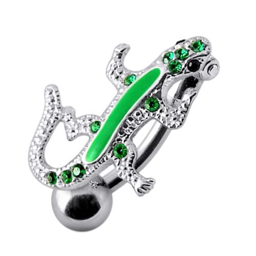 SS Fancy Jeweled Lizard Dangling Navel Ring - Monster Piercing