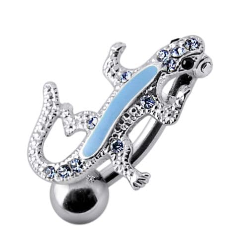 SS Fancy Jeweled Lizard Dangling Navel Ring - Monster Piercing