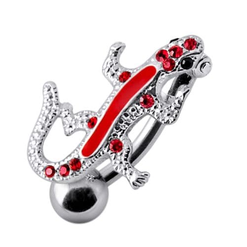 SS Fancy Jeweled Lizard Dangling Navel Ring - Monster Piercing