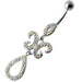 Fancy Studded Jeweled Dangling SS Bar Belly Ring - Monster Piercing