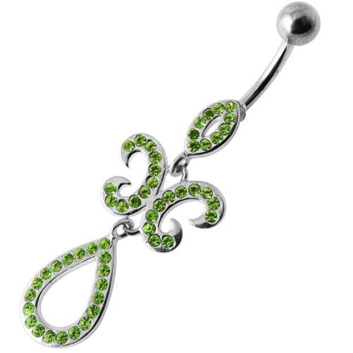 Fancy Studded Jeweled Dangling SS Bar Belly Ring - Monster Piercing