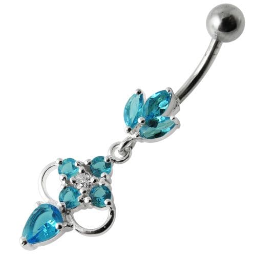 Fancy Jeweled Dangling Body Piercing Banana Bar Navel Ring - Monster Piercing