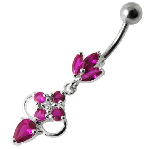 Fancy Jeweled Dangling Body Piercing Banana Bar Navel Ring - Monster Piercing