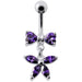 Fancy Jeweled Butterfly with Bow Dangling Surgical Grade Steel Belly Ring - Monster Piercing