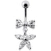 Fancy Jeweled Butterfly with Bow Dangling Surgical Grade Steel Belly Ring - Monster Piercing