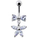 Fancy Jeweled Butterfly with Bow Dangling Surgical Grade Steel Belly Ring - Monster Piercing