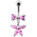 Fancy Jeweled Butterfly with Bow Dangling Surgical Grade Steel Belly Ring - Monster Piercing